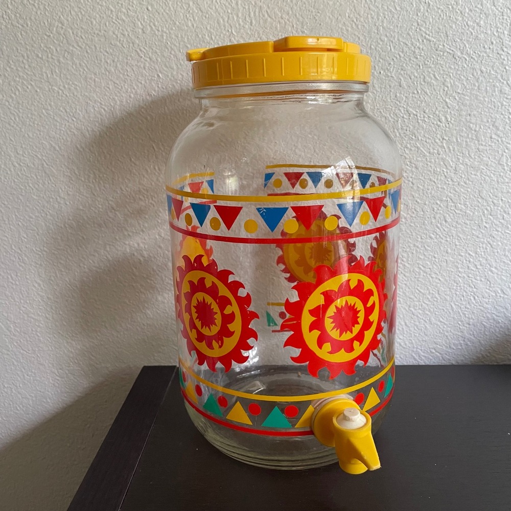VTG Aztec Sun Tea Anchor Hocking Glass 1 Gallon Beverage Dispenser Jar Summer